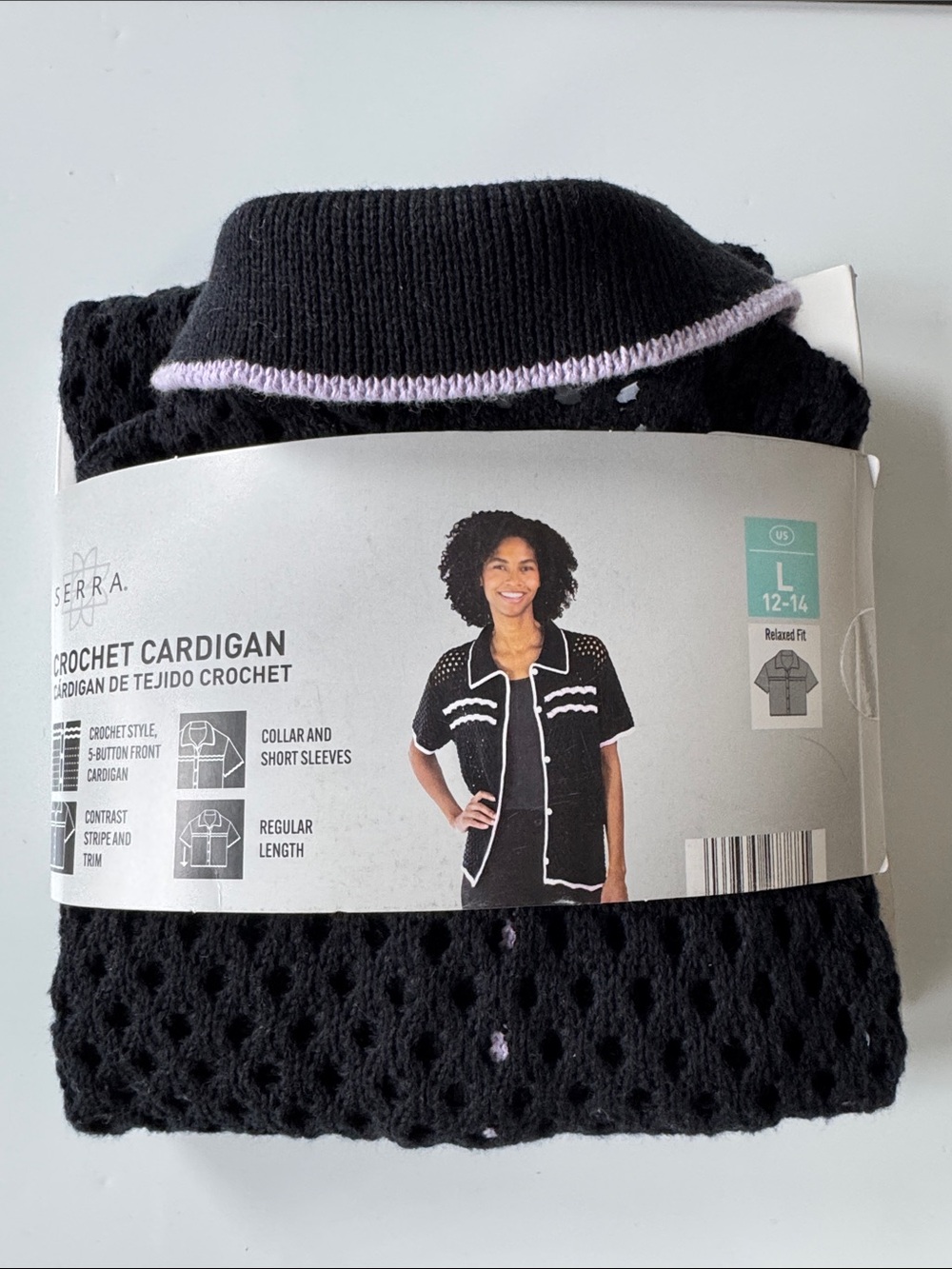 NWT! Serra Black Crochet Cardigan with Light Pink Trim